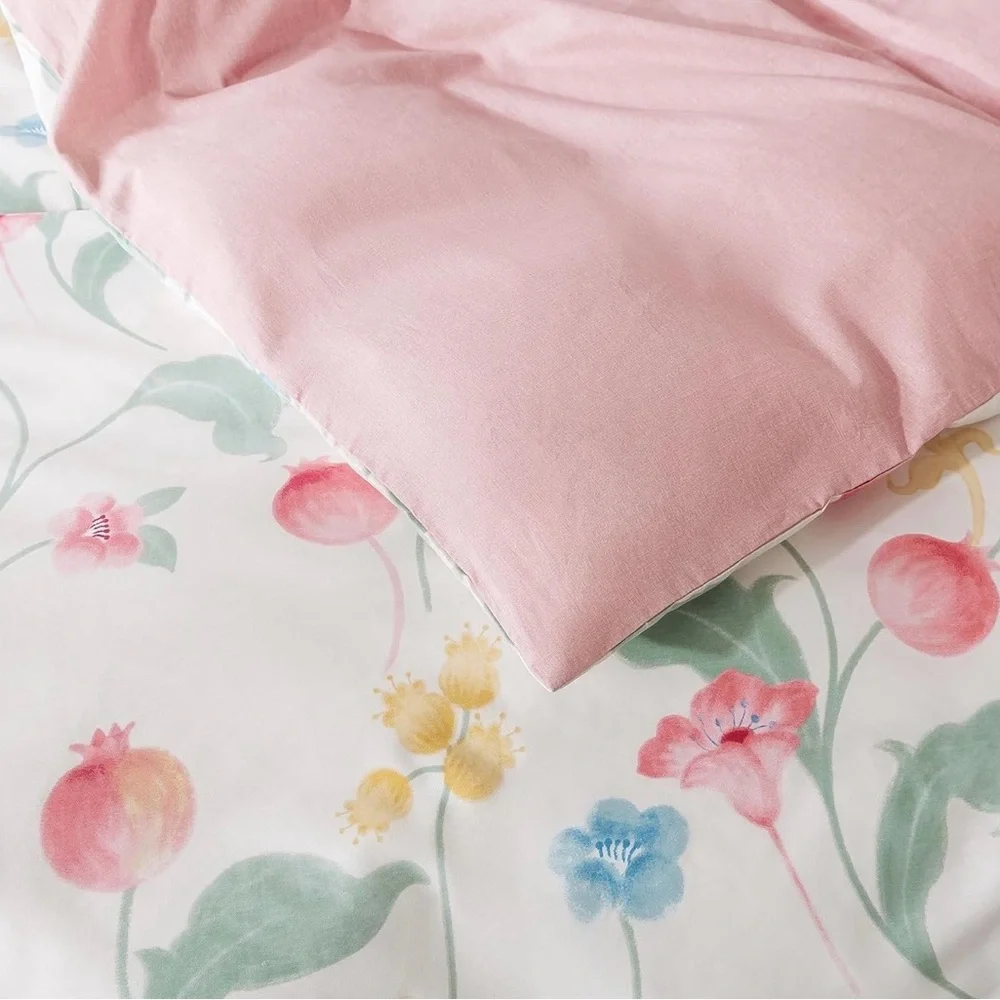 💯 COTTON Floral Garden Cotton Duvet Cover Set in Pink and Green